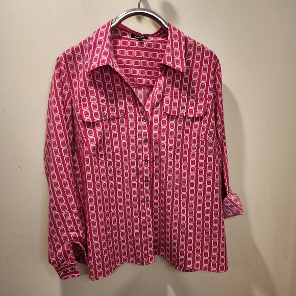 ELEMENTZ Women's Plus size Pink and.White button Down shirt 2X - Picture 1 of 15